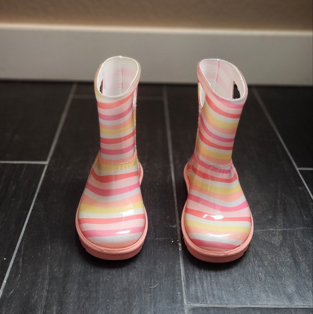 UGG Kids Pink and Yellow Striped Rain Boots